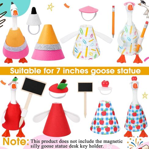 Hahafelt 4 Sets Back to School Mini Desk Goose Outfits 7 Inch Magnetic Silly Goose Statue Keychain Felt Clothing for Holiday Party Nursery Classroom Decor (Mixed Style) in Kuwait