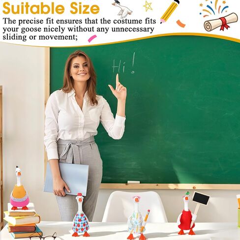 Hahafelt 4 Sets Back to School Mini Desk Goose Outfits 7 Inch Magnetic Silly Goose Statue Keychain Felt Clothing for Holiday Party Nursery Classroom Decor (Mixed Style) in Kuwait