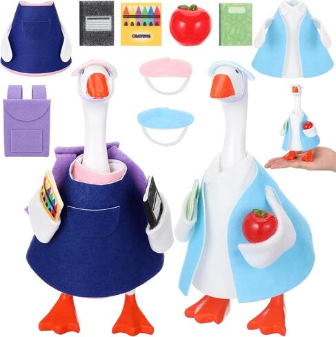 Hahafelt 4 Sets Back to School Mini Desk Goose Outfits 7 Inch Magnetic Silly Goose Statue Keychain Felt Clothing for Holiday Party Nursery Classroom Decor (Mixed Style) in Kuwait