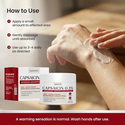 Capsaicin Pain Relief Cream – Topical Arthritis & Muscle Pain Relief for Joint, Nerve & Back Pain – Medicated Pain Cream with Capsaicin 0.1% – Arnica, Aloe & Chamomile, 4.23 Fl Oz in Saudi Arabia