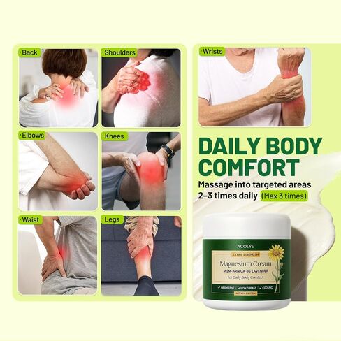 Total Relief Magnesium Cream with Arnica: Extra Strength Topical Magnesium Cream for Muscles, Joints & Legs | Magnesium Chloride with MSM, B6 - Fast Absorbing & Non-Greasy - Cruelty Free - 4 OZ in Saudi Arabia