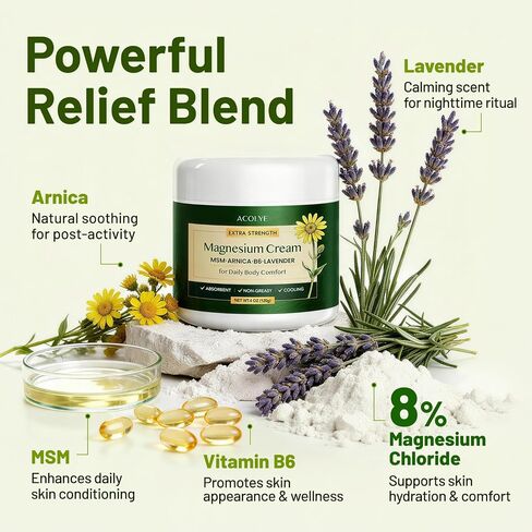 Total Relief Magnesium Cream with Arnica: Extra Strength Topical Magnesium Cream for Muscles, Joints & Legs | Magnesium Chloride with MSM, B6 - Fast Absorbing & Non-Greasy - Cruelty Free - 4 OZ in Saudi Arabia