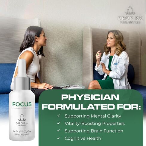 DropRX Focus Herbal Liquid Drops for Adults - Ginseng, Ginkgo Biloba, Bacopa, Rosemary & Sage - Organic Botanical Blend, Liquid Tincture Supplement for Brain Health & Memory (2 fl oz) in Saudi Arabia