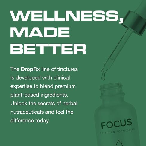 DropRX Focus Herbal Liquid Drops for Adults - Ginseng, Ginkgo Biloba, Bacopa, Rosemary & Sage - Organic Botanical Blend, Liquid Tincture Supplement for Brain Health & Memory (2 fl oz) in Saudi Arabia