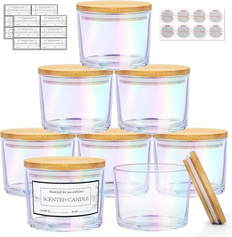 CONNOO 8 Pack 12 OZ Black Glass Wide Mouth Candle Jars for Making Candles with Airtight Bamboo Lids Nice Sticky Warning Labels for Candle Making Empty Container Bulk - Dishwasher Safe in Saudi Arabia
