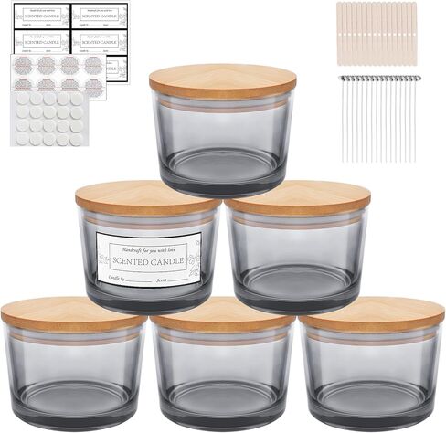 CONNOO 8 Pack 12 OZ Black Glass Wide Mouth Candle Jars for Making Candles with Airtight Bamboo Lids Nice Sticky Warning Labels for Candle Making Empty Container Bulk - Dishwasher Safe in Saudi Arabia