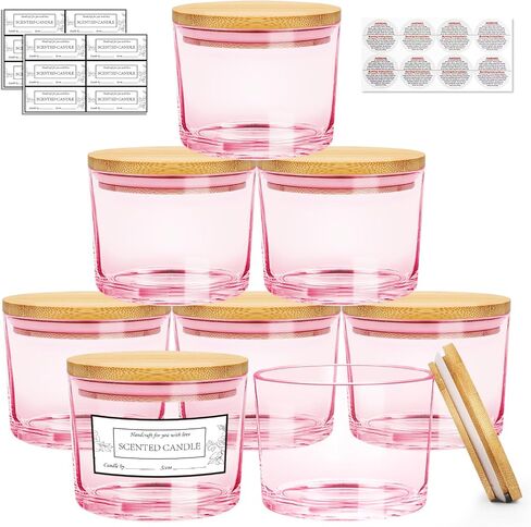 CONNOO 8 Pack 12 OZ Black Glass Wide Mouth Candle Jars for Making Candles with Airtight Bamboo Lids Nice Sticky Warning Labels for Candle Making Empty Container Bulk - Dishwasher Safe in Saudi Arabia