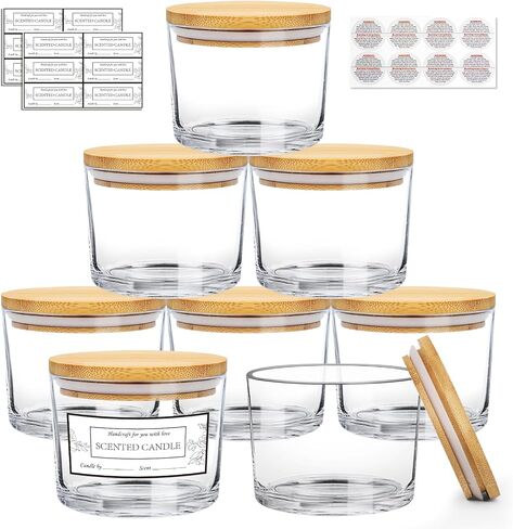 CONNOO 8 Pack 12 OZ Black Glass Wide Mouth Candle Jars for Making Candles with Airtight Bamboo Lids Nice Sticky Warning Labels for Candle Making Empty Container Bulk - Dishwasher Safe in Saudi Arabia