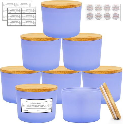 CONNOO 8 Pack 12 OZ Black Glass Wide Mouth Candle Jars for Making Candles with Airtight Bamboo Lids Nice Sticky Warning Labels for Candle Making Empty Container Bulk - Dishwasher Safe in Saudi Arabia