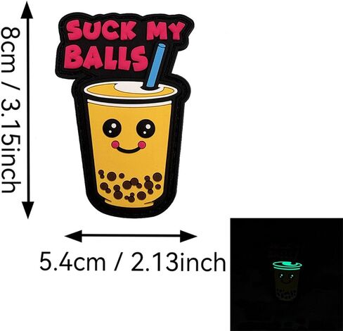 Milk Tea Cup Morale Patch, PVC Soft Rubber, 3D Tactical Patch with Hook Fastener, Night Light, 3.15 x 2.13 Inches in Kuwait
