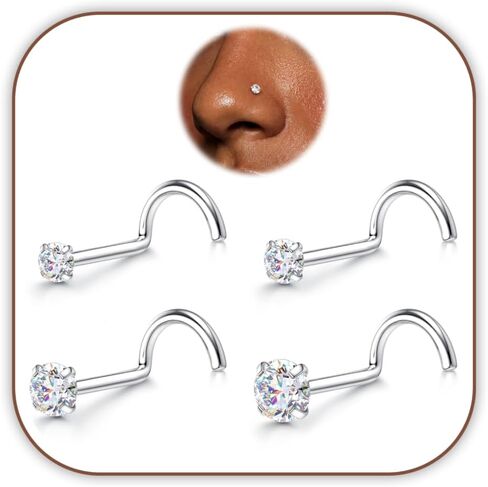 LOLIAS 20G Moissanite Nose Rings Studs - 14K Gold Filled Nose Studs for Women Men Hypoallergenic 316L Surgical Stainless Steel Nose Stud Set Corkscrew L Shaped Nose Piercing Jewelry 1.5/2/2.5/3mm in Kuwait