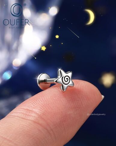 OUFER 16G نجمة حلزونية ملولبة داخليًا مسمار حلزوني مسطح 316L جراحي من الفولاذ المقاوم للصدأ 6 مم غضروف الزنمة الأنف محارة Daith Medusa Labret ثقب المجوهرات للنساء والرجال in Kuwait