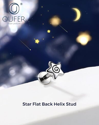 OUFER 16G نجمة حلزونية ملولبة داخليًا مسمار حلزوني مسطح 316L جراحي من الفولاذ المقاوم للصدأ 6 مم غضروف الزنمة الأنف محارة Daith Medusa Labret ثقب المجوهرات للنساء والرجال in Kuwait