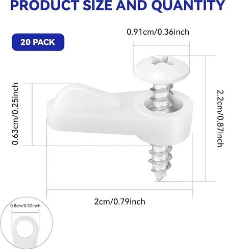 Window Screen Clips with Screws, 20 Pack Screen Fastener Hardware with Screws, Window Holder Clips, Storm Window Hold Clips, White ABS, Secure Fit for Storm Windows in Saudi Arabia