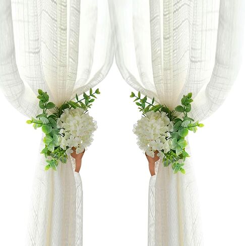 2PCS Curtain Tiebacks Hydrangea Flower - Curtain Strap Clips Holdbacks for Drapes Sheer Curtain，White：Ribbon Band in Saudi Arabia