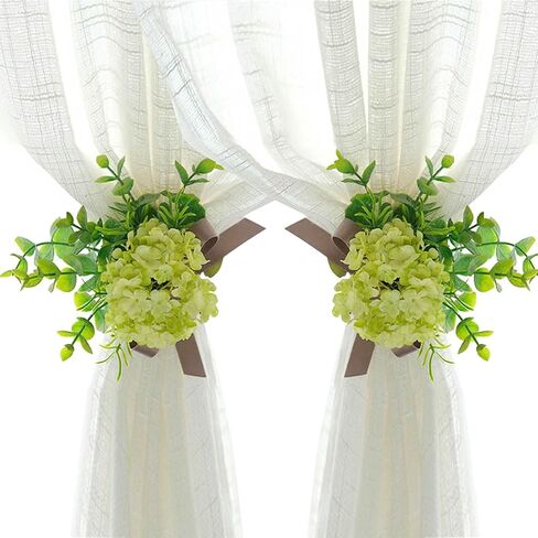 2PCS Curtain Tiebacks Hydrangea Flower - Curtain Strap Clips Holdbacks for Drapes Sheer Curtain，White：Ribbon Band in Saudi Arabia