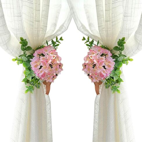 2PCS Curtain Tiebacks Hydrangea Flower - Curtain Strap Clips Holdbacks for Drapes Sheer Curtain，White：Ribbon Band in Saudi Arabia