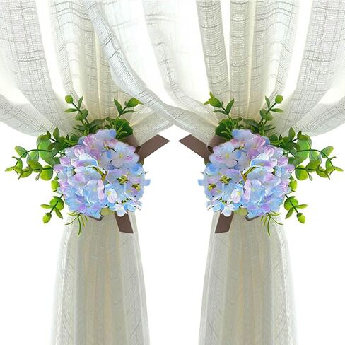 2PCS Curtain Tiebacks Hydrangea Flower - Curtain Strap Clips Holdbacks for Drapes Sheer Curtain，White：Ribbon Band in Saudi Arabia