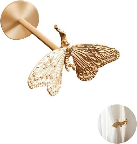Brass Curtain Hooks, French Style Retro Decorative Wall Hooks, Wall-Mounted Creative Butterfly Design, Nail-Free Installation, Light Luxury Aesthetic in Kuwait