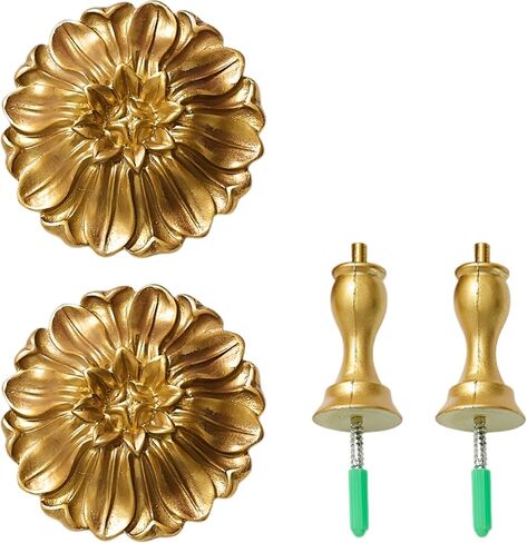 2 Pcs Curtain Holdbacks, Ornate Aluminum Alloy Decorative Wall Hooks, European Style Gold Flower Design, Powder Coated Finish, 4.24 in / 10.77 cm Tall for Drapes and Window Valances in Kuwait