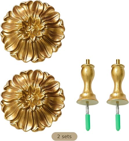 2 Pcs Curtain Holdbacks, Ornate Aluminum Alloy Decorative Wall Hooks, European Style Gold Flower Design, Powder Coated Finish, 4.24 in / 10.77 cm Tall for Drapes and Window Valances in Kuwait