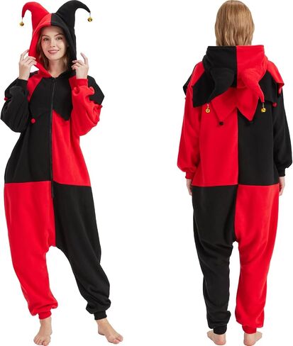 Adult Jester Costume Onesie - Gothic Carnival Clown Halloween Cosplay Pajamas for Women and Men in Saudi Arabia