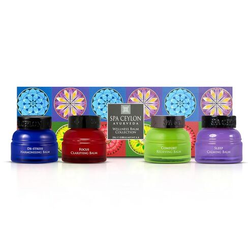 مجموعة SPA CEYLON Wellness Balm - مجموعة هدايا بلسم الأيورفيدا الطبيعي للعلاج العطري مكونة من 4 قطع - بلسم السلام والتخلص من التوتر والنوم والتركيز مع الزيوت العطرية وجوز الهند البكر - 4 × 8 جم in Kuwait