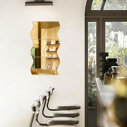 18pc Gold Wave-Shaped Acrylic wall Mirror, Household Cosmetic Mirror, Washing Mirror, Bathroom Mirror, Shaving Mirror, Suitable for Bathroom, Gym, Dance Studio, Yoga Studio, Living Room and Bedroom. in Kuwait
