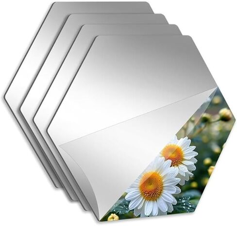 4pc Silver Hexagonal Acrylic Wall Mirror, Household Cosmetic Mirror, Dressing Mirror, Bathroom Mirror, Shaving Mirror, Suitable for Bathroom, Gym, Dance Studio, Yoga Room, Living Room and Bedroom. in Kuwait