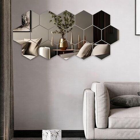 4pc Silver Hexagonal Acrylic Wall Mirror, Household Cosmetic Mirror, Dressing Mirror, Bathroom Mirror, Shaving Mirror, Suitable for Bathroom, Gym, Dance Studio, Yoga Room, Living Room and Bedroom. in Kuwait