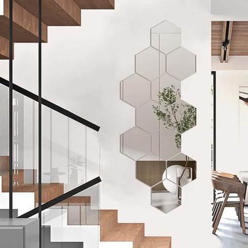 4pc Silver Hexagonal Acrylic Wall Mirror, Household Cosmetic Mirror, Dressing Mirror, Bathroom Mirror, Shaving Mirror, Suitable for Bathroom, Gym, Dance Studio, Yoga Room, Living Room and Bedroom. in Kuwait