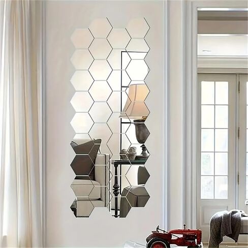 4pc Silver Hexagonal Acrylic Wall Mirror, Household Cosmetic Mirror, Dressing Mirror, Bathroom Mirror, Shaving Mirror, Suitable for Bathroom, Gym, Dance Studio, Yoga Room, Living Room and Bedroom. in Kuwait