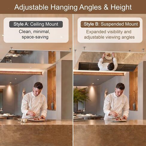 brisafe Ceiling Mirrors, 2PCS of 47" x 47" (120×120 cm), Shatterproof Non-Glass Hanging Overhead Mirror with Adjustable Steel Cable, Lightweight Nanomirror for Open Kitchen, Teaching, Retail, Gym in Saudi Arabia