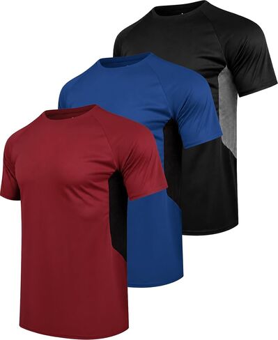 3 Pack Men's Workout Shirts Dry Fit Short Sleeve Athletic Gym Running T Shirts with Mesh Sides Moisture Wicking in Saudi Arabia