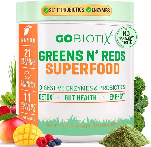 GOBIOTIX Super Greens Powder with Beet Root, Spirulina, Moringa & Chlorella – Probiotics, Enzymes & 21 Superfoods – Zero Sugar, Vegan, Non-GMO – 30 Servings (Pomegranate Raspberry) in Kuwait