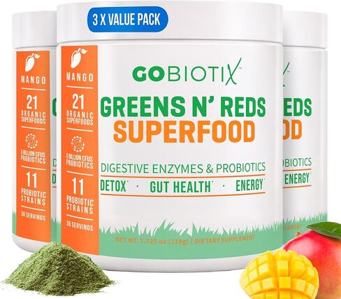 GOBIOTIX Super Greens Powder with Beet Root, Spirulina, Moringa & Chlorella – Probiotics, Enzymes & 21 Superfoods – Zero Sugar, Vegan, Non-GMO – 30 Servings (Pomegranate Raspberry) in Kuwait