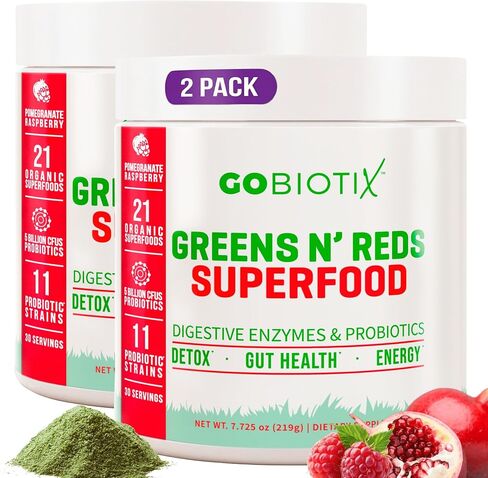 GOBIOTIX Super Greens Powder with Beet Root, Spirulina, Moringa & Chlorella – Probiotics, Enzymes & 21 Superfoods – Zero Sugar, Vegan, Non-GMO – 30 Servings (Pomegranate Raspberry) in Kuwait