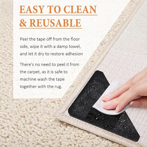 Songrey Rug Tape Rug Corner Grippers 8PCS, Reusable Double-Sided Carpet Tape to Hold Area Rugs Down, Non Slip Rug Pads Gripper for Hardwood Floors No Damage in Saudi Arabia