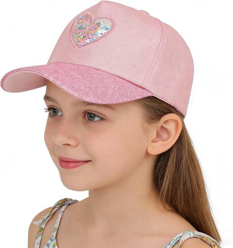 Kids Shiny Sequins Trucker Hat Cute Toddler Girls Golf Baseball Cap Adjustable Party Beach Sun Visor Hat 3-8 Years in Kuwait