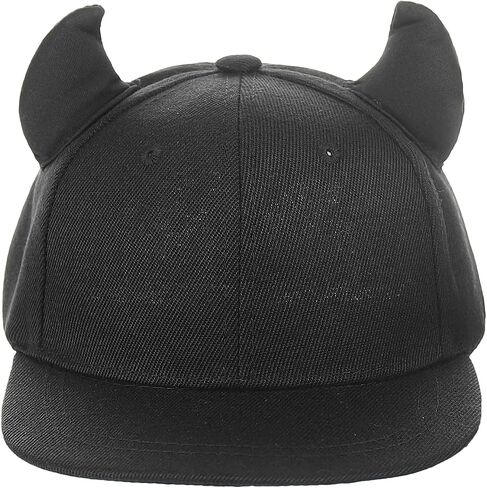 Kids Lovely Baseball Cap with Devil Horns Black Adjustable Flat Brim Snapback Sun Hat Summer Outdoor Hiking Cycling Ha in Kuwait