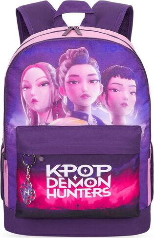 Get Trend KPop Demon Hunters Backpack for Girls, 18in Bookbag with Padded Straps, Travel School Bag, Huntrix Gifts for Girls (Purple/Pink) in Kuwait