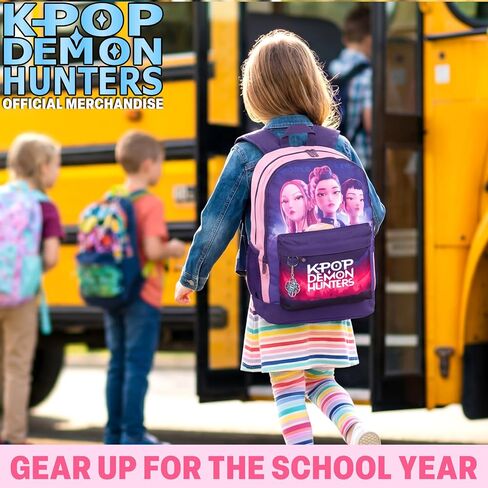 Get Trend KPop Demon Hunters Backpack for Girls, 18in Bookbag with Padded Straps, Travel School Bag, Huntrix Gifts for Girls (Purple/Pink) in Kuwait