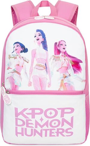Get Trend KPop Demon Hunters Backpack for Girls, 18in Bookbag with Padded Straps, Travel School Bag, Huntrix Gifts for Girls (Purple/Pink) in Kuwait