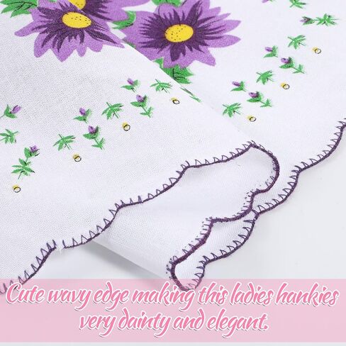 6 Pcs Vintage Handkerchiefs, 11.8" Floral Handkerchief Cotton Handkerchiefs Women Tea Party Handkerchief with Wavy Edge for Gifting, Weddings, Home Decor in Kuwait