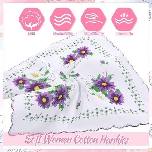 6 Pcs Vintage Handkerchiefs, 11.8" Floral Handkerchief Cotton Handkerchiefs Women Tea Party Handkerchief with Wavy Edge for Gifting, Weddings, Home Decor in Kuwait