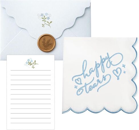 Happy Tears Handkerchief - Scalloped Envelope Floral Design and Wax Seal. Keepsake Hankie Favor in Kuwait