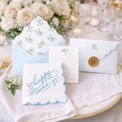 Happy Tears Handkerchief - Scalloped Envelope Floral Design and Wax Seal. Keepsake Hankie Favor in Kuwait