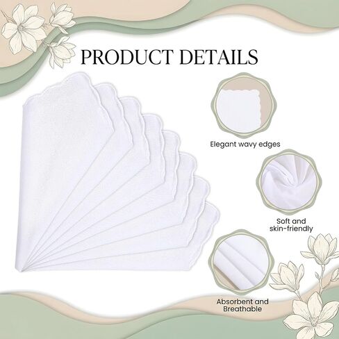 30 Pcs 12"x12" White Cotton Handkerchiefs for Women, Scalloped White Handkerchiefs, Bulk Cotton Pocket Hankies, Scalloped Wedding Hankies for Party Gift Favor, Wedding in Kuwait
