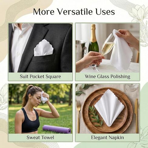 30 Pcs 12"x12" White Cotton Handkerchiefs for Women, Scalloped White Handkerchiefs, Bulk Cotton Pocket Hankies, Scalloped Wedding Hankies for Party Gift Favor, Wedding in Kuwait