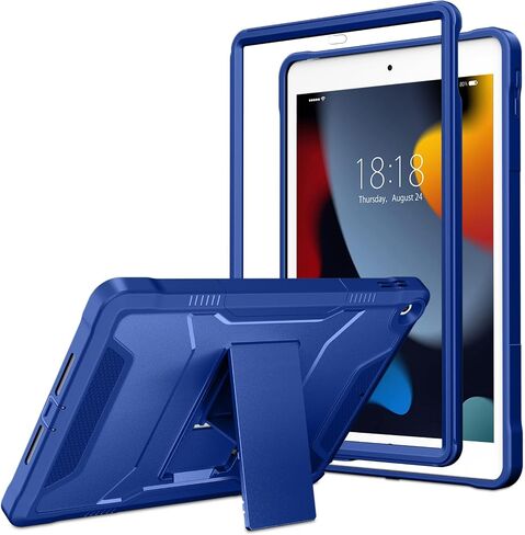 VIKESI for iPad 9th/8th/7th Generation Case 2021/2020/2019, iPad 10.2 Inch Rugged Durable Kickstand Protective Cover Built-in Screen Protector-Midnight Black in Kuwait